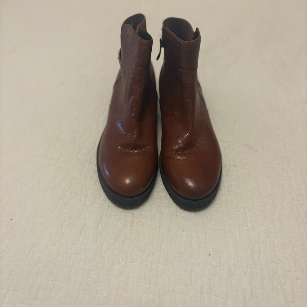 Brown Leather Ankle Booties with Side Zipper